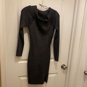 Madden Girl Black Metallic Ribbed Knit Dress